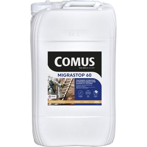 Hydrofuge Minéral MIGRASTOP®60 - 20L - Traitement Hydrofuge reminéralisant et restructurant pour façades et toitures - COMUS