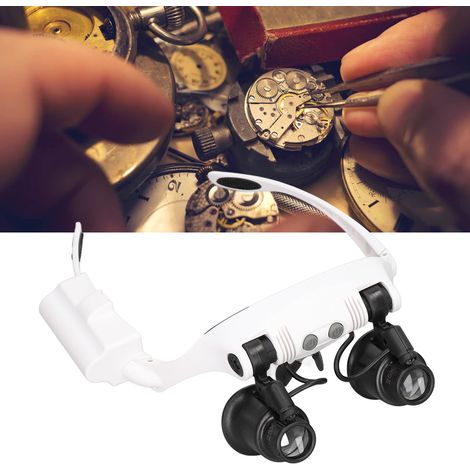 Loupe Frontale 10x 15x 20x 25x avec 2 Lumières LED et Support Libre-Mains pour Réparation de Montres