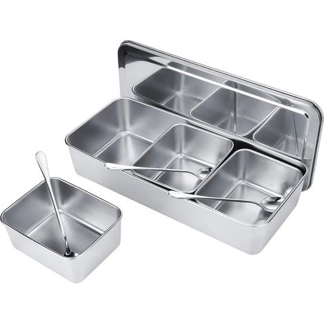 1 Coffret Assaisonnement, Acier Inoxydable, 3 Grilles, Couvercle Alimentaire, Cuillères Incluses, Cuisine (1/5)