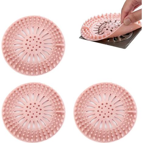 Atrapador de pelo de silicona de 3 piezas para ducha, filtro de pelo rosa para bañera y filtro para fregadero de cocina con ventosa, filtro de tapa de desagüe para bañera, baño, bañera, cocina (1/5)