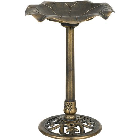 Bagno per uccelli su supporto di 71 cm in bronzo, abbeveratoio e mangiatoia combinati, bacino a forma di foglia di loto per giardino e terrazza (1/5)