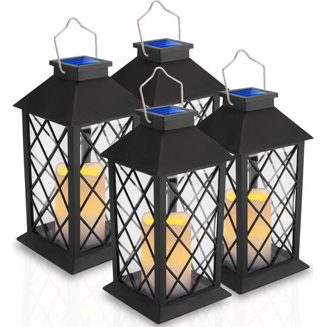 4x Lámparas solares de jardín LED, farol de pie lirio 2 IP44, farol colgante negro lumiled (1/5)