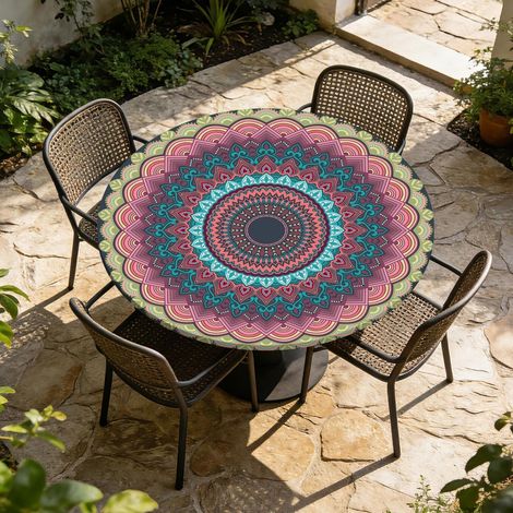 Nappe ronde Ø 90cm lavable avec élastique pour jardin & cuisine