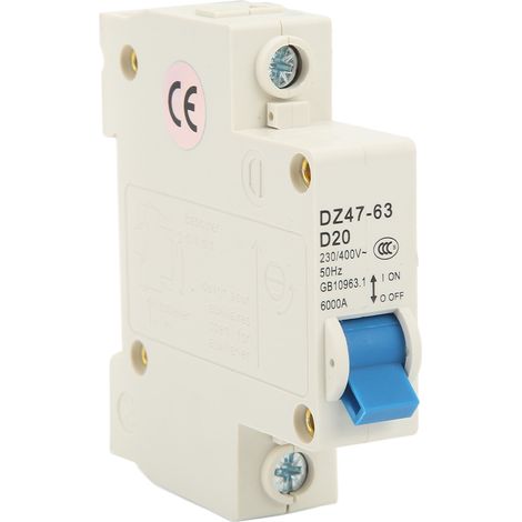 Disjoncteur miniature monophasé pour montage sur rail DIN, protection contre les surcharges, 230 V/400 V CA, 20 A (1/5)