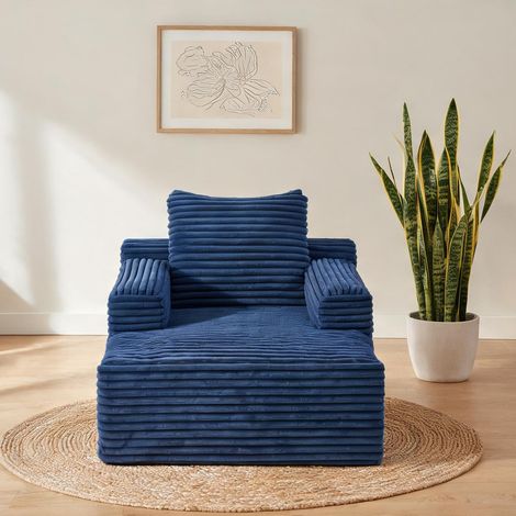 Chaiselongue en velours côtelé bleu canapé relaxant sans montage (1/5)