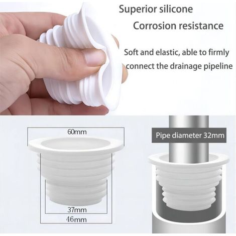 Tappo di tenuta per bagno da 50 mm, guarnizione per tubo di scarico, anello deodorante in silicone, 1 pezzo (1/3)