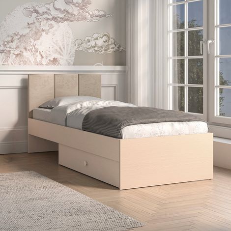 Lit 90x200 sommier et tiroir inclus Alycia Beige (1/5)