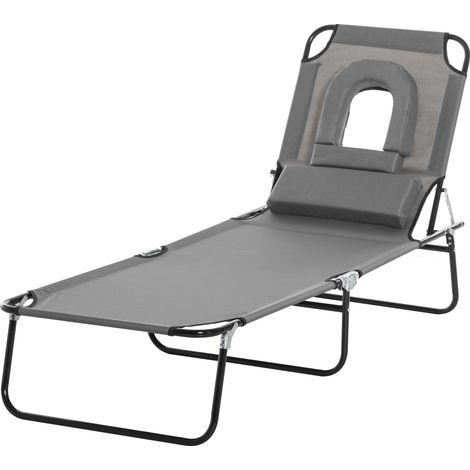 Transat inclinable 4 positions 3 coussins gris Bain de Soleil Pliable 165 x 48 x 37 cm