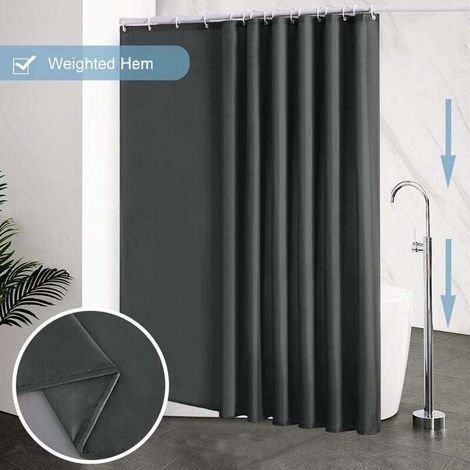 ZVD-Rideau Douche 240x200 cm,avec 16 Crochets,Extra Large,Lesté,Anti Moisissure,Gris Foncé,Imperméable,Grand Rideaux Baignoire,Tissu Polyester,Antibactérien,Lavable en Machine - (1/4)