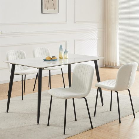 mcc direct Set of 4 Soft Fabric Dining Chairs with Upholstered Seat and Metal Legs for Dining Room, Living Room and Kitchen Room - New Bella BEIGE (1/5)