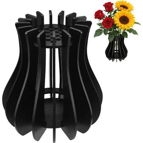 Vase pour Bouquet de Fleurs - Vase Puzzle en Bois Noir pour Kit de Construction de Bouquet Compatible avec Jonquilles, Tournesols Roses Fleurs de Cerisier Tulipes (1/5)