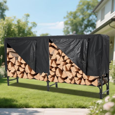 Support à bûches métallique avec housse Oxford étanche, fermeture éclair pour jardin et terrasse extérieur (1/5)
