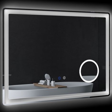 Espejo De Baño Led Espejo De Baño Con Aumento 3X Y Función Táctil, 80X60 Cm, 3 Colores De Luz, Antivaho