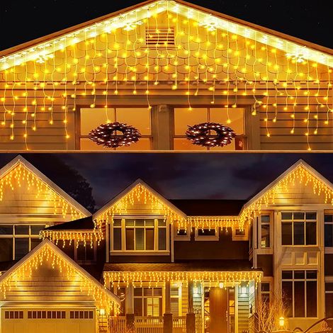 Guirlande Lumineuse Exterieure Intérieur 8 M 288 LEDs Rideau Lumineux Exterieur étanche avec 8 Modes,Rideau Guirlande Lumineuse avec Prise pour Balcon, Jardin, Fenêtre, Blanc Chaude (1/5)
