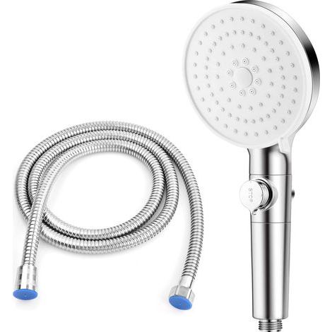 Filtre Pommeau de Douche avec Tuyau de 1.5m, 5 Modes Haute Pression Douchettes à Main avec Deau Stop bouton, Anti Calcaire Pomme de Douche, Filtrant Têtes de Douche pour Salle de Bain SPA (Argent) (1/5)