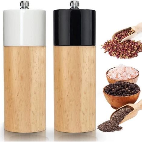 Moulin à Poivre, Moulin Sel Poivre Manuel En Bois 2 Pièces, Avec Mécanisme De Broyage En Céramique, Joint En Acier Inoxydable, Rotat (1/4)