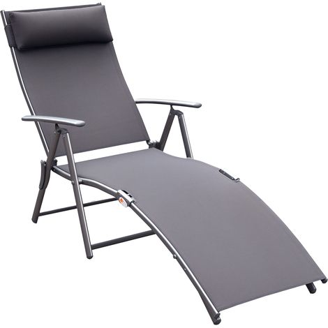 Outsunny transat chaise longue bain de soleil pliable dossier inclinable multi-positions têtière fournie 137L x 64l x 101H cm métal époxy textilène gris