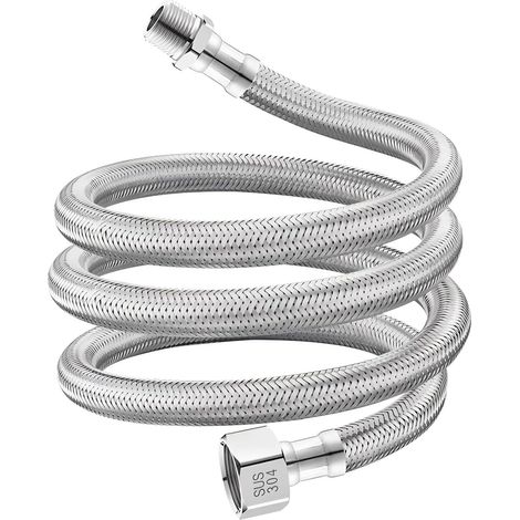 1 Pièces Tuyau De Raccordement Flexible, G1/2" Femelle x G1/2" Mâle Tuyau Tressé en Acier Inoxydable pour Mitigeur Cuisine Robinet Lavabo, 200 cm (1/5)