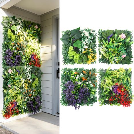 Mur Végétal Artificiel 25 x 25 cm 4 pièces Panneau Mural Plante Plantes artificielles décoratives Mur Balcon Couverture Clôture (1/4)