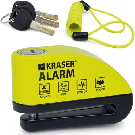 Antivol Moto. Bloque Disque Alarme 110db. Renforcé. 3 clés (2 ) Serrure Haute Sécurité. Étanche. Câble Rappel 1.5m. Sac. Piles Rechange. Bloc Frein 6mm Universel Moto Scooter Vélo (1/5)