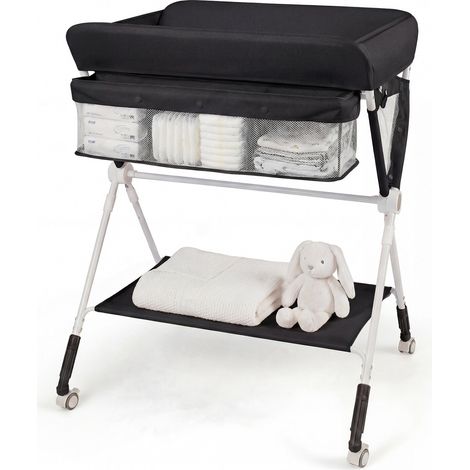 Table à langer portable pour bébé avec hauteur réglable sur 3 niveaux - noir