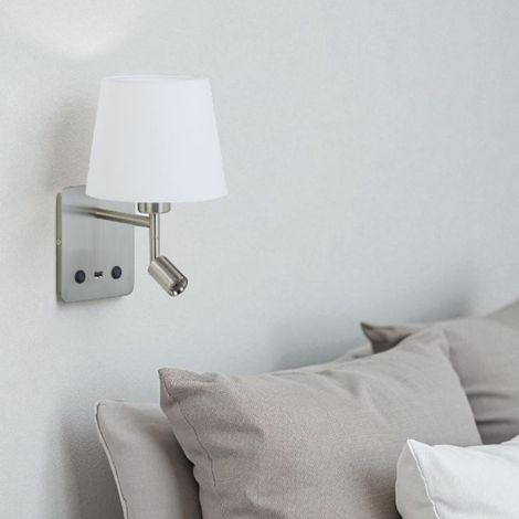 Applique Tête De Lit Chrome mat Lampe Et Liseuse Room2 Usb (1/3)