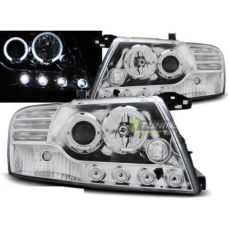 Paire de feux phares Mitsubishi Pajero 01-06 Angel eyes LED chrome-27361592 (1/2)