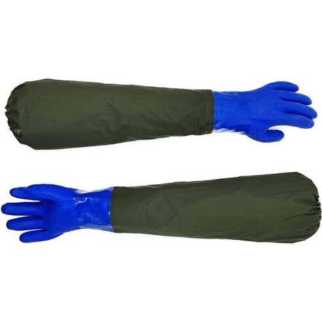 Gants industriels lourds Gants imperméables longs Gants en caoutchouc PVC Gants résistants aux produits chimiques réutilisables pour l'industrie des machines résistantes à l'huile Bleu 1 paire (1/5)