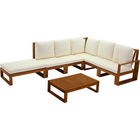 Eck-Gartenmöbel aus Massivholz mit abziehbaren Kissen in Beige 6/8-Sitzer SALSA