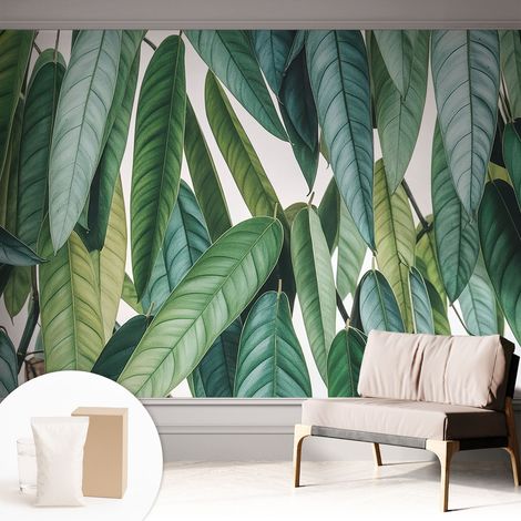 Tapete Vliestapete mit Kleber - modernes Design - Wohnungsdeko - geruchslos - langlebig Natürliche Blätter 312x219 cm (1/5)