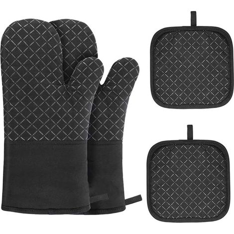 Gants de four et maniques 4 pièces Set Gants thermiques et protections anti-chaleur pour BBQ Cuisine Pâtisserie Cuisson Grillade (1/5)