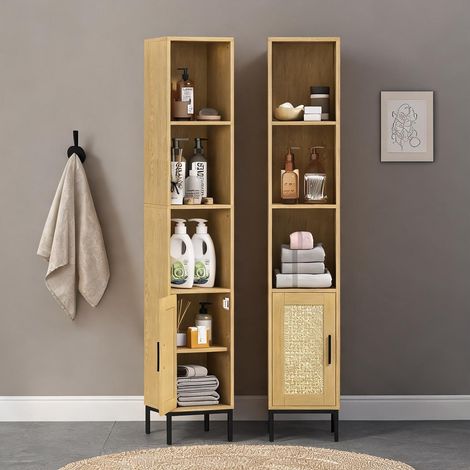 Armoire de rangement salle de bain 30 x 30 x 164 cm bois et métal (1/5)