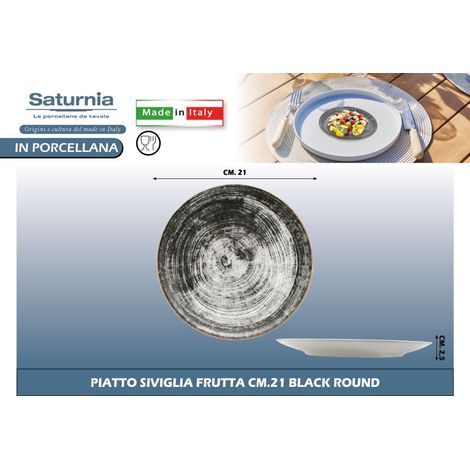 Set 6 Piatti Frutta da Tavola in Porcellana Napoli Black Round 21 cm