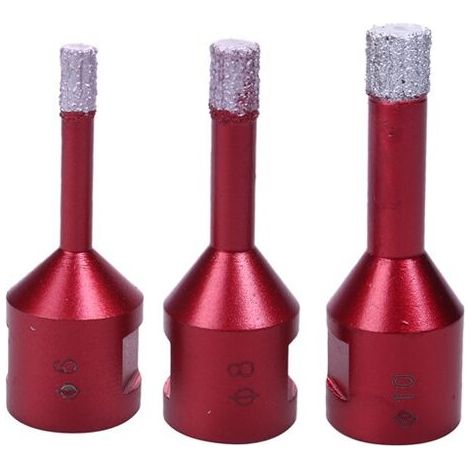 Set de 3 trépans diamant M14 – Diamètres 6/8/10mm – Longueur 60mm – Pour perçage à sec en carrelage, marbre, granit (1/5)