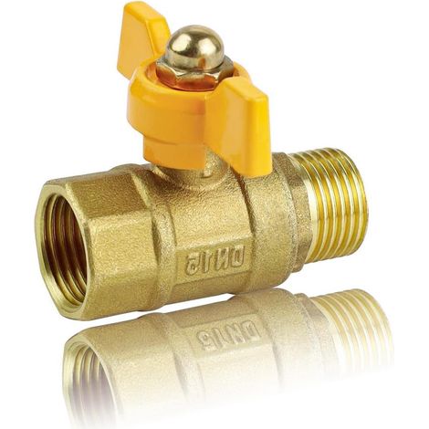 Robinet à boisseau sphérique 1/2" en laiton, robinet d'arrêt à filetage intérieur et extérieur 1/2", avec poignée papillon jaune, convient pour l'air, les valves à gaz, les conduites d'eau (1/5)