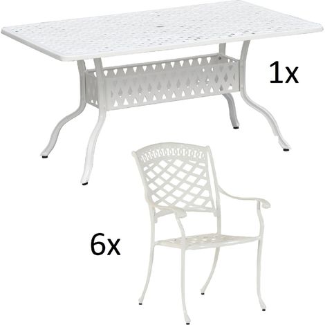 Inko 7-teilige Sitzgruppe Alu-Guss weiß Tisch 120x80x74 cm cm mit 6 Sesseln Tisch 120x80 cm mit 6x Sessel Urban (1/2)