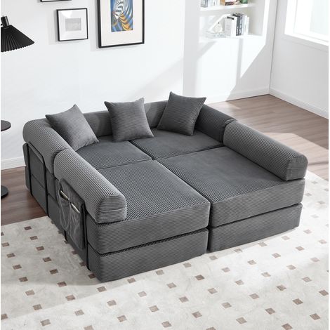 Sofá cama modular con almacenaje pana 270x180 cm OKMYHOME (1/5)