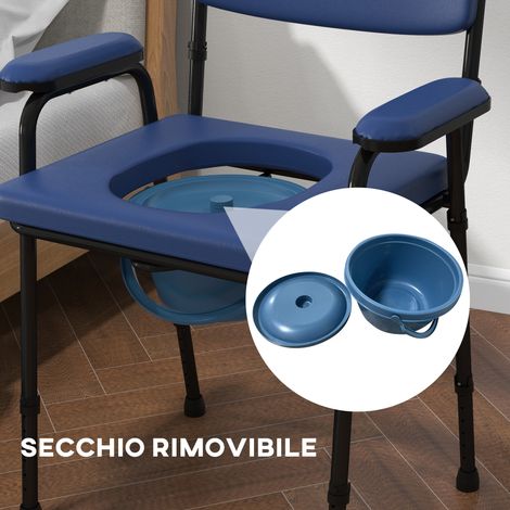 Chaise de douche 5-en-1 bleue pour seniors et personnes handicapées, hauteur ajustable, seau amovible, usage WC et douche (1/5)
