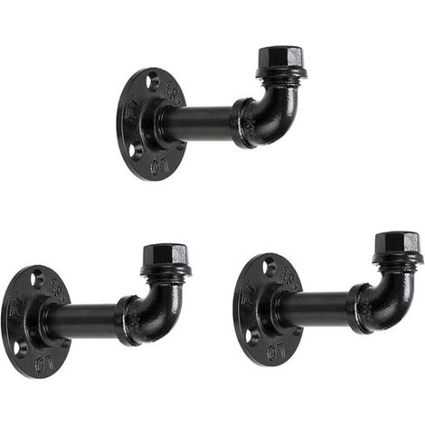 3pcs Crochets Mural en Fer Type de Tuyau d’Eau Style Industriel rétro Noir décoration pour Cuisine,Chambre,Salle de Bain,Magasin etc. (1/4)