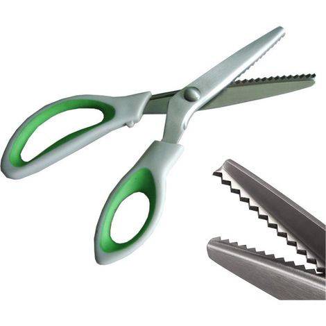Tijeras verdes, agarre cómodo, tijeras en zigzag, tijeras de sastre profesionales.