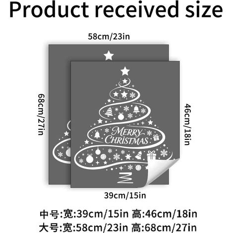Autocollants de Noël pour vitrines, autocollants statiques sapin de Noël blanc, stickers pour portes et vitrines de centres commerciaux, autocollants de décoration festive - grand format (58 x 68 cm)