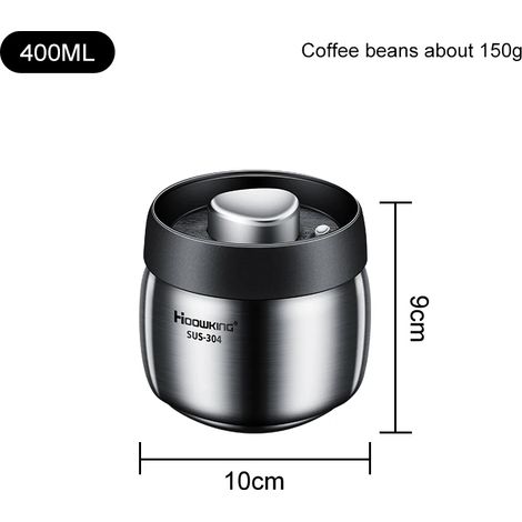 (Taille S, 400 ml) Boîte de conservation sous vide pour grains de café, en acier inoxydable 304, résistante à l'humidité. (1/5)