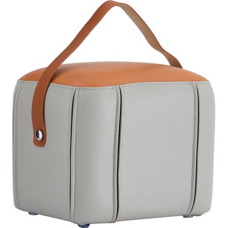 Pouf moderne multifonction en cuir PU gris et orange avec poignée (1/5)