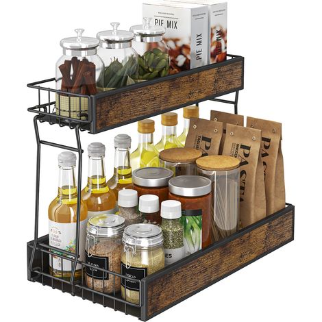 Etagere Sous Evier - 2 Niveaux - Tiroir Coulissant - Acier Et Bois - 43.5 X 24.7 X 10.5 Cm - 1 Piece (1/5)