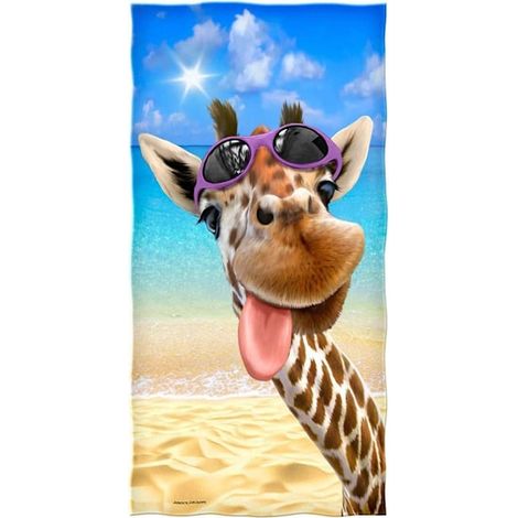 Rolig Katt Hund Strandhandduk 75x150cm Poolhandduk Super Giraffe Selfie KLB (1/5)