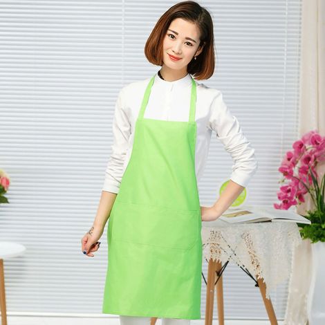 Tablier de cuisine unie, double poches, bretelles croisées, polyester doux, tablier de chef pour ménage, vert pomme (1/5)