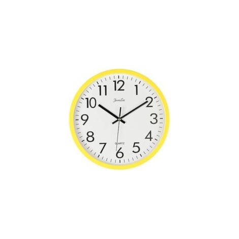 Geräuschlose analoge Quarz-Wanduhr, gelber Kunststoff