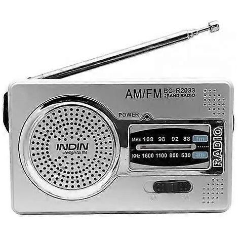 BC-R2033 AM/FM-Radio mit Teleskopantenne, tragbarer Vollband-Radioempfänger, Retro-FM-Weltradio für Senioren – Silbergrau