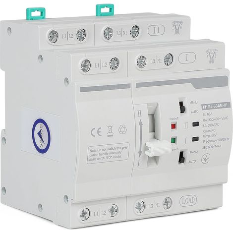 Inverseur de Source Monophasé Automatique 63A DIN 220V 4P, Commutateur de Transfert Automatique 4 Double Alimentation, Interrupteur Différentiel 63A, Contacteur Jour Nuit Chauffe Eau (1/5)