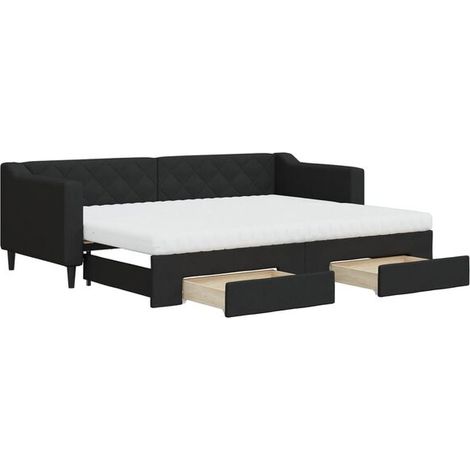 Canapé-lit en tissu noir avec matelas gigogne et tiroirs, 80 x 200 cm (1/5)